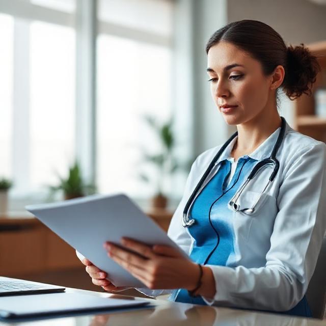 Enfermera revisando fichas clínicas - Consultoría en liderazgo y gestión sanitaria